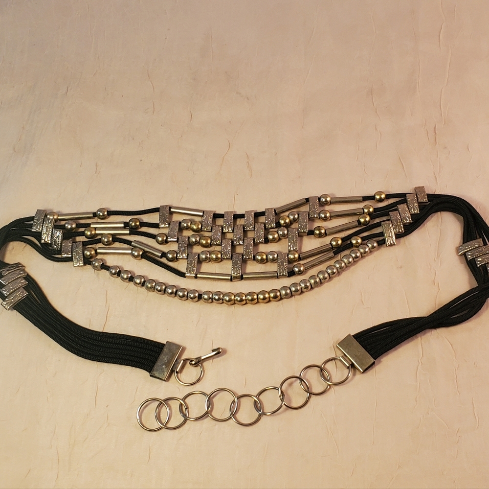 Silver Beaded Multi Layered Chain Belt